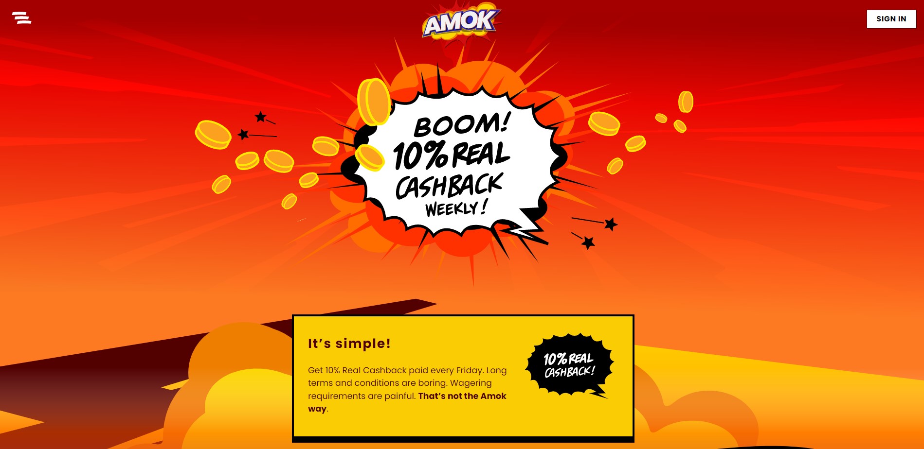 Amok Casino Weekly 10% Real Cashback Bonus