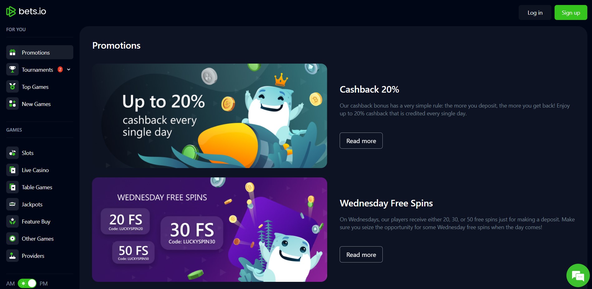 Bets.io Casino 20% Cashback Bonus to grab every day