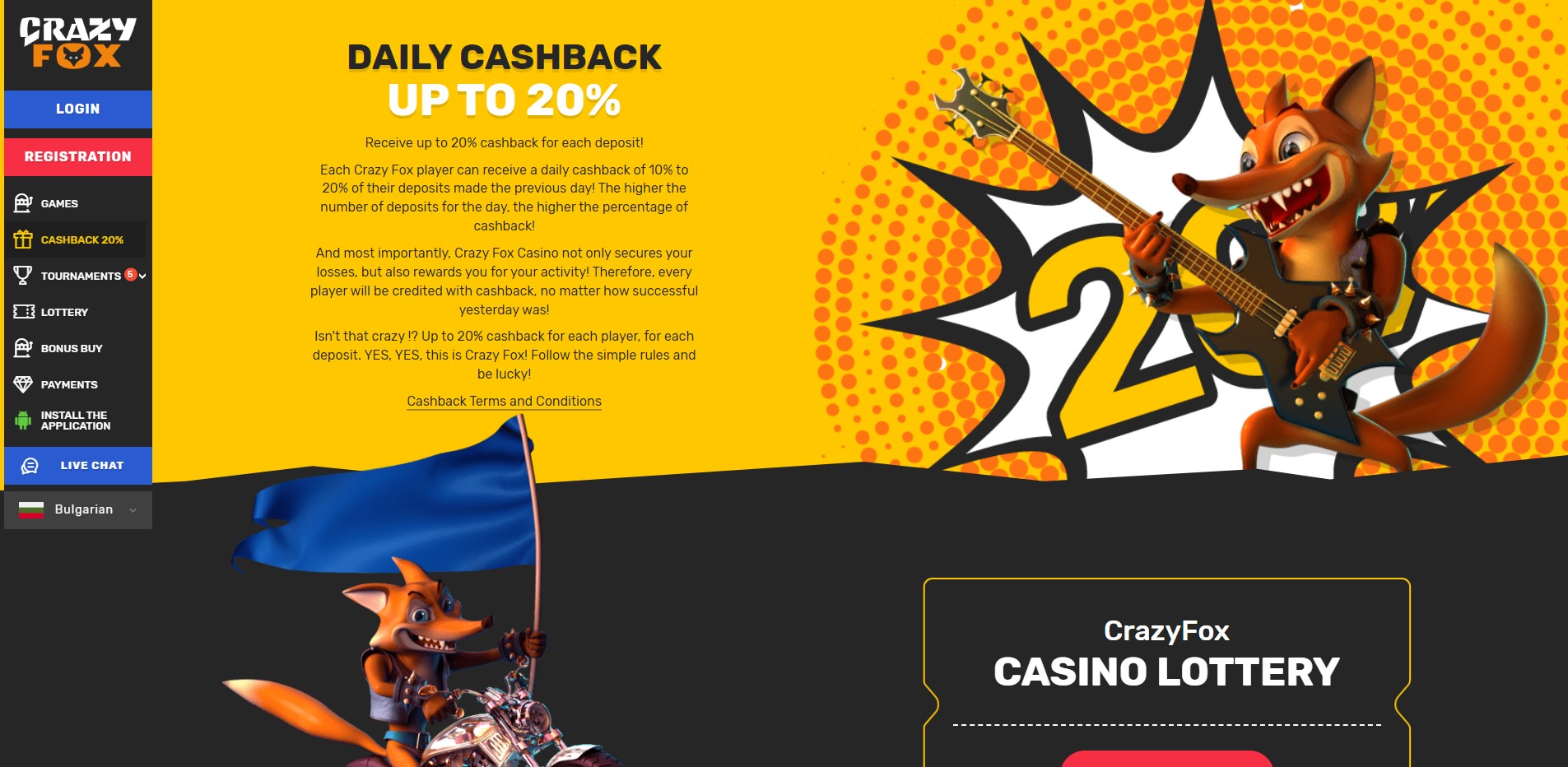 CrazyFox Casino 20% Daily Cashback