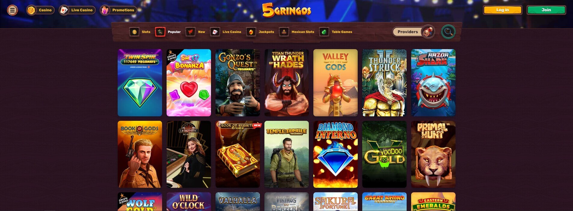 Games at 5Gringos Casino