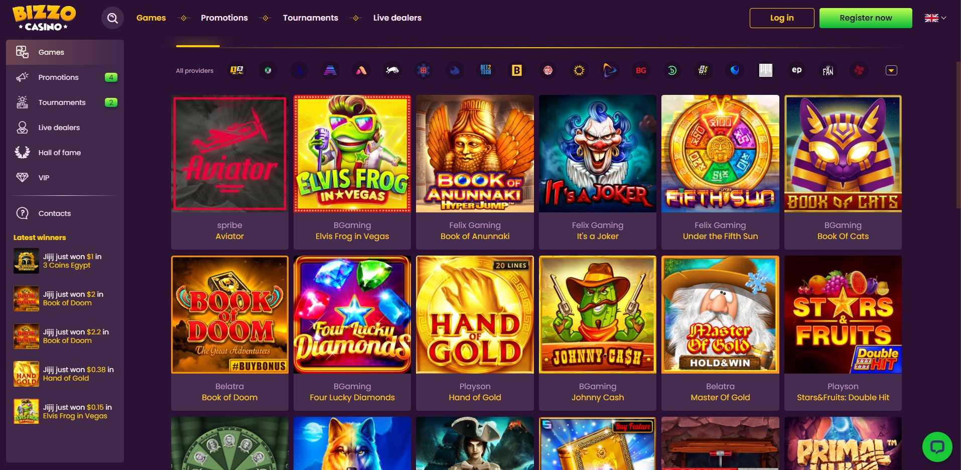 Games at Bizzo Casino