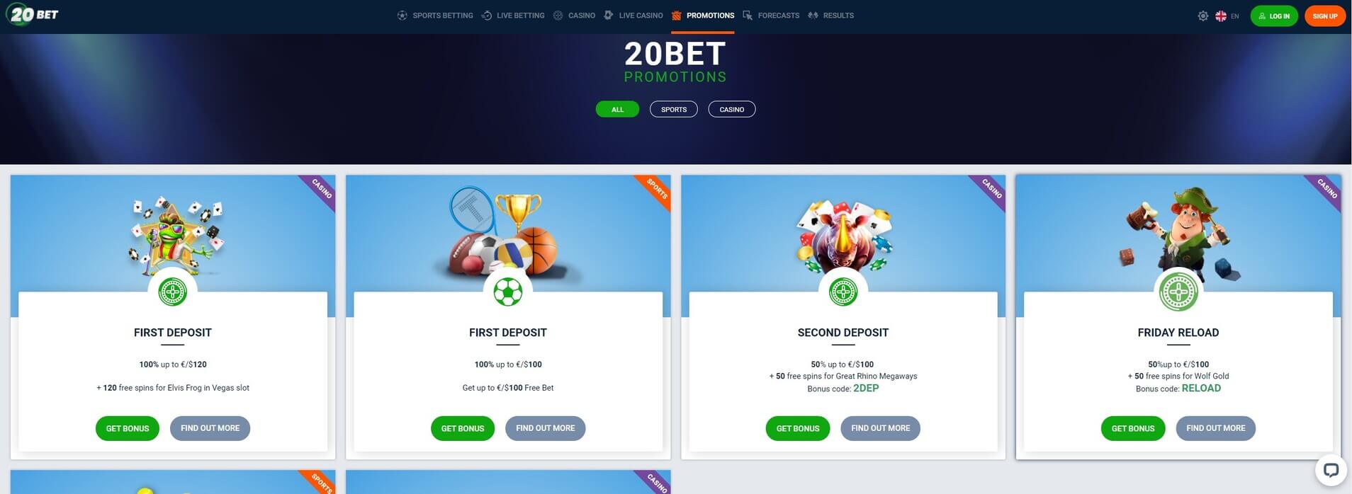 Promotions at 20Bet Casino