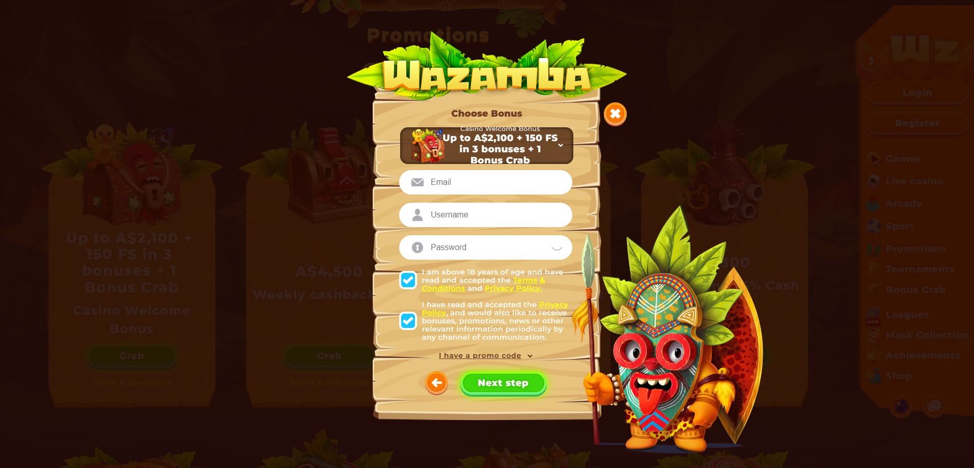 Sign Up at Wazamba Casino