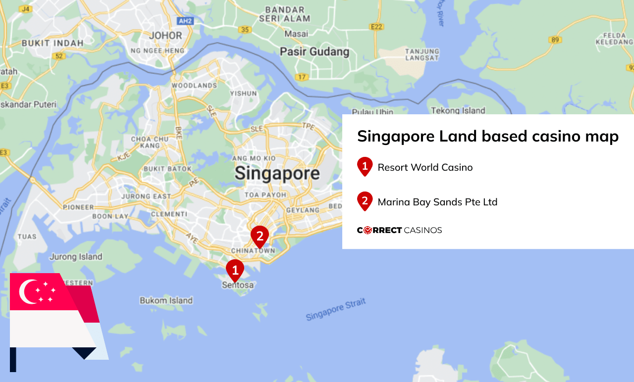 Land-based casinos in Singapore map